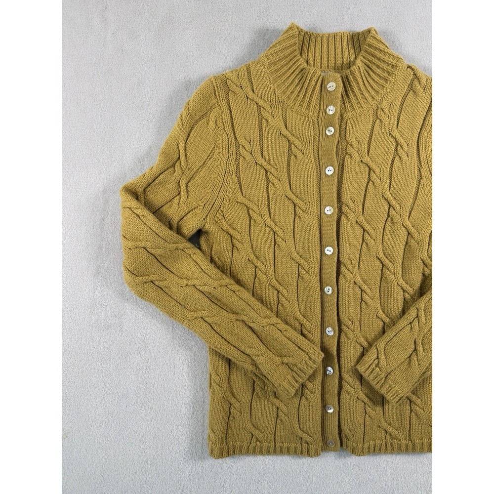 Vintage Jones New York Mustard‎ Yellow Cable Knit Cardigan Mock Neck Size P/S - Picture 2 of 11